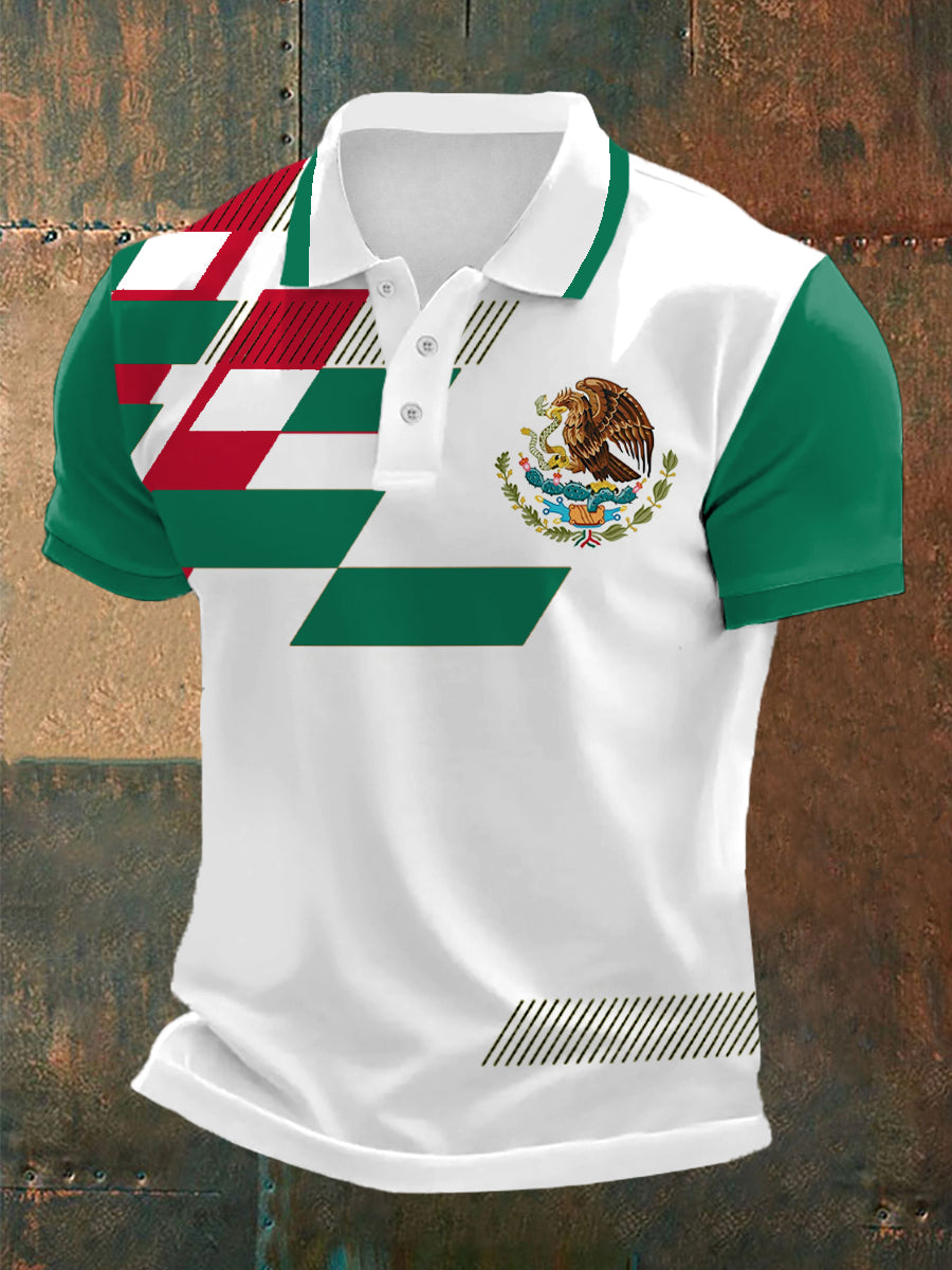 Men's Mexico Flag Print Casual Polo