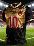 Men's Color-Block Spliced T-Shirt: Germany National Team Fan Edition with Printed Football Graphics and "10" Jersey Number (Short Sleeve)