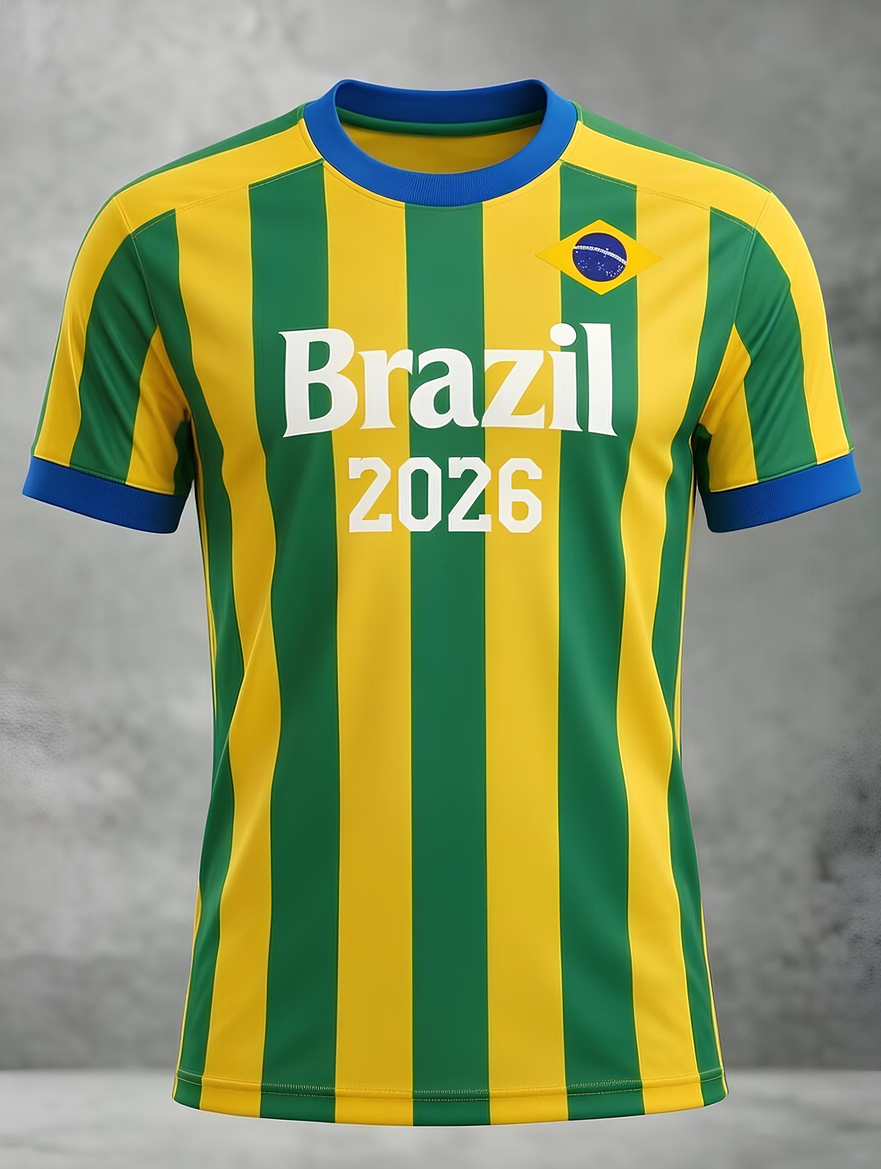 Men's Fashion Brazil Football Team Fan Print Crew Neck T-Shirt