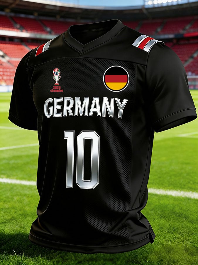 Men's Germany National Team Fan T-Shirt: Color-Block Splicing, Short Sleeve, with "10" Number