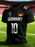Men's Germany National Team Fan T-Shirt: Color-Block Splicing, Short Sleeve, with "10" Number