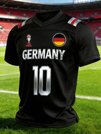 Men's Germany National Team Fan T-Shirt: Color-Block Splicing, Short Sleeve, with "10" Number