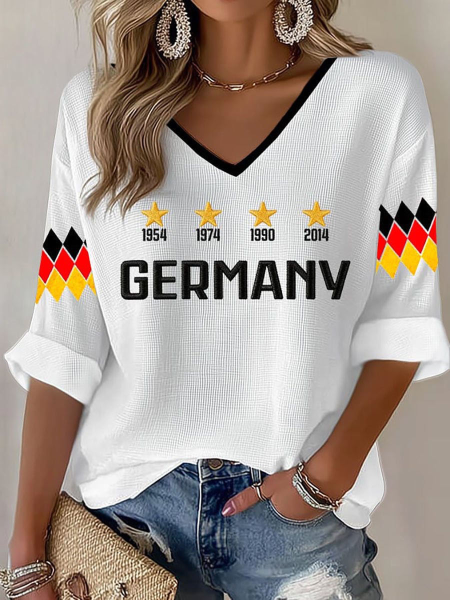 Women's Germany Football Fan Print Waffle T-shirt