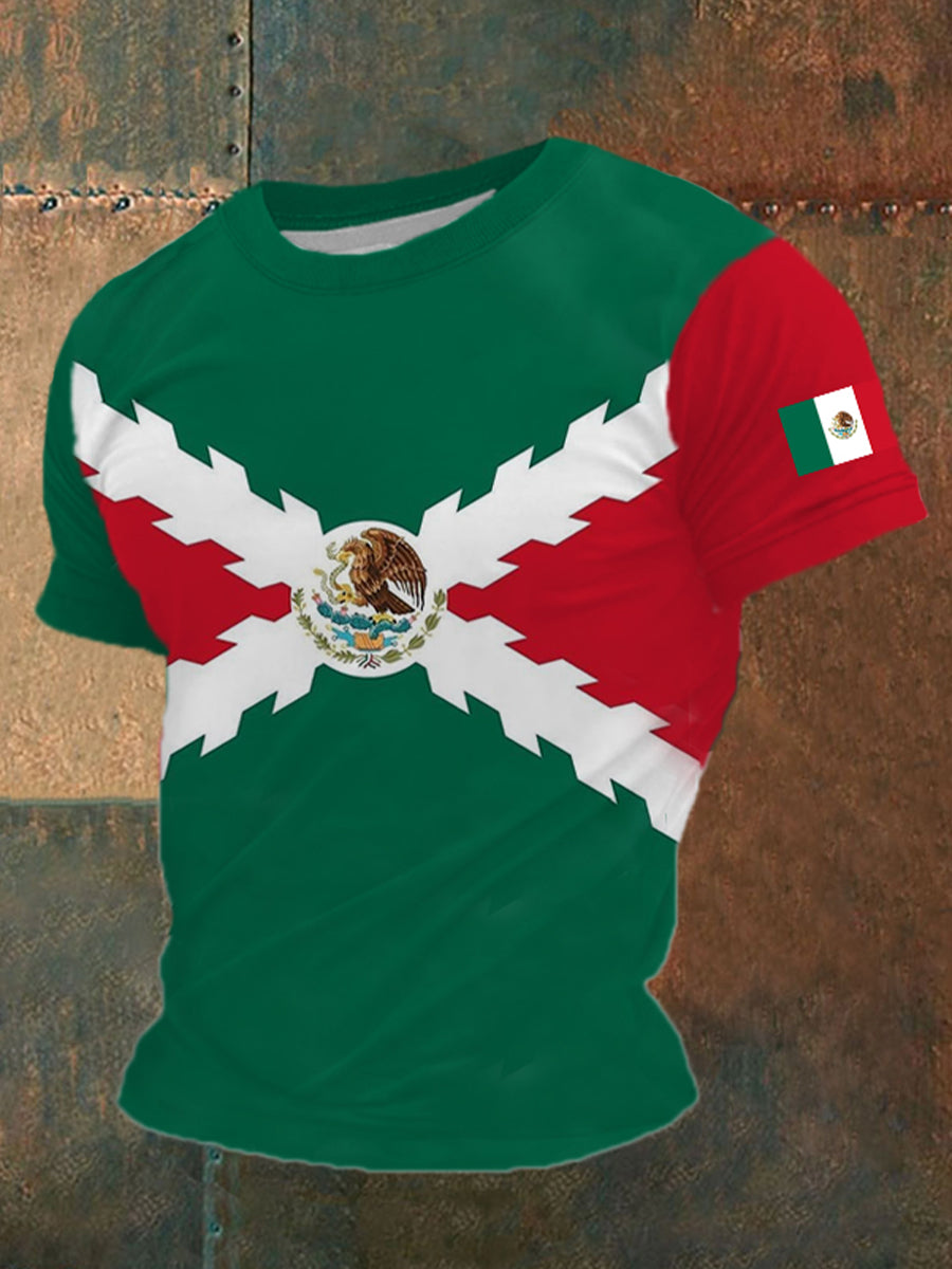 Men's Mexican Flag Printed Short Sleeved T-shirt