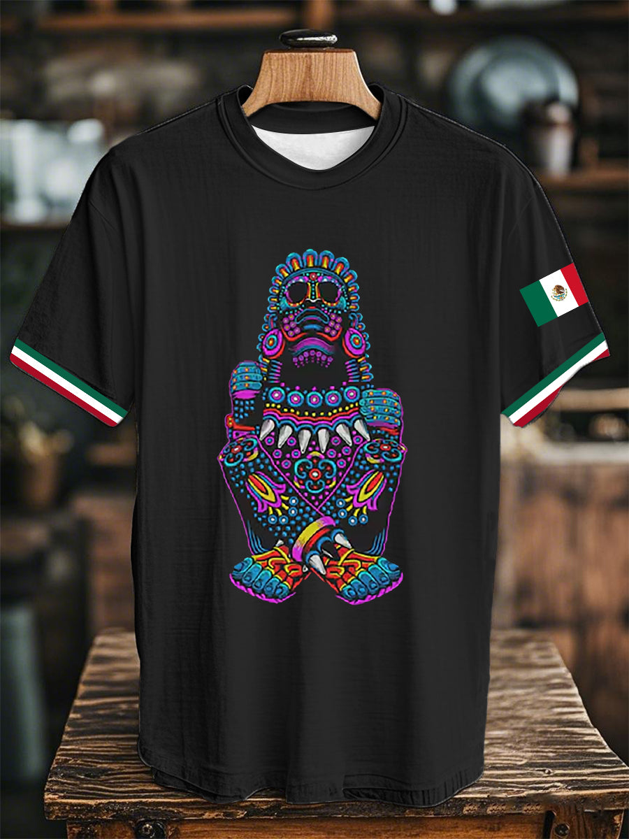 Unisex  Mexican Aztec Flag Printed Short Sleeved T-shirt