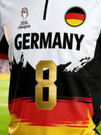 Men's Germany National Team Fan Soccer Jersey — #8 Short-Sleeve T-Shirt with Color-Block Paneling, Semi-High Collar, and Half-Zip Front