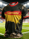 Herren-T-Shirt Im Casual-Stil Mit Rundhalsausschnitt, Kurzen äRmeln Und Deutschem FußBall-Print