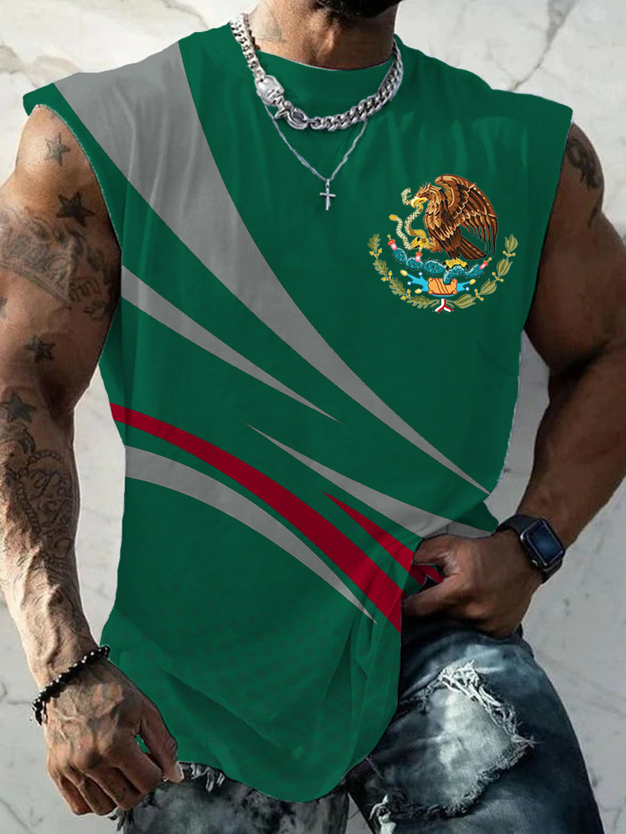 Men's Mexican Flag Print Casual Tank Top