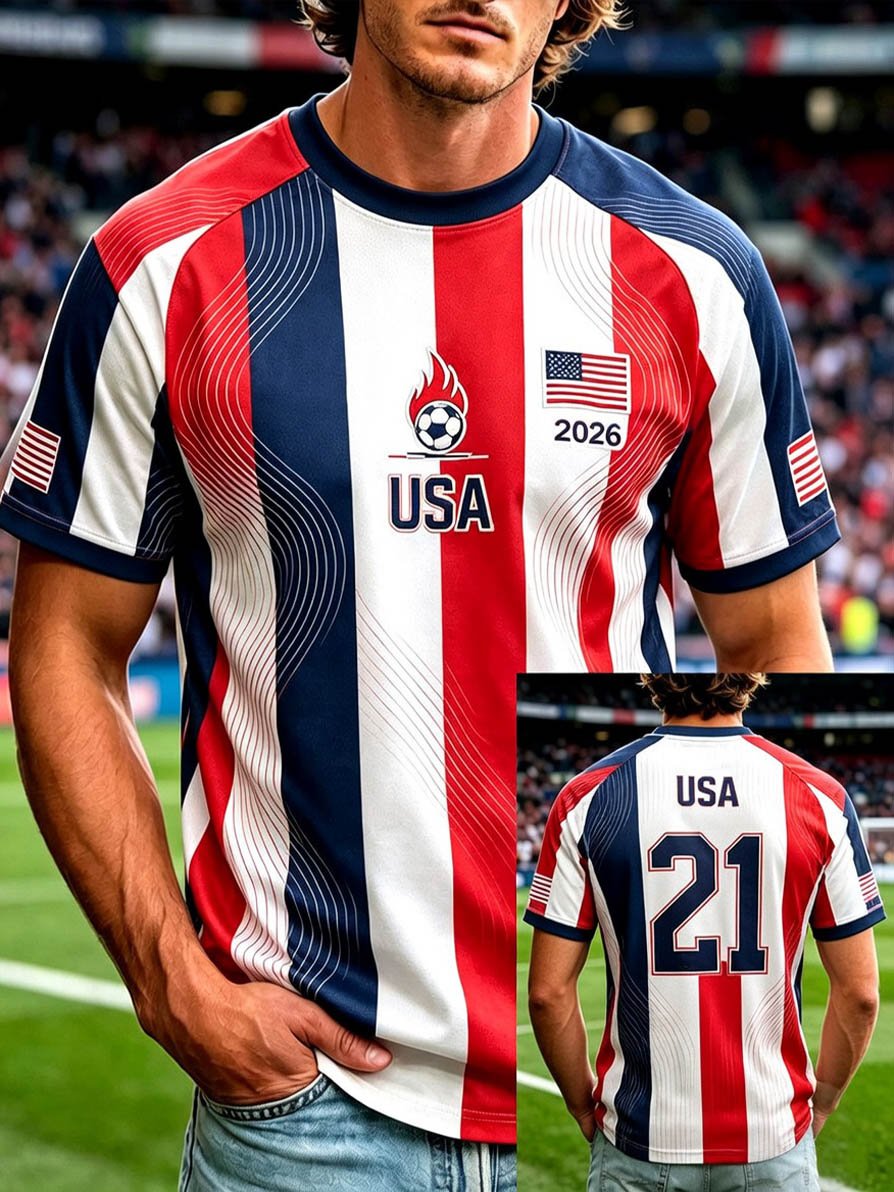 Men's Fashion US National Soccer Team Fan Crew Neck Short-Sleeve T-Shirt