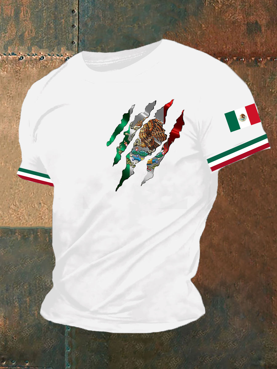 Men's Mexican Flag Printed Short Sleeved T-shirt