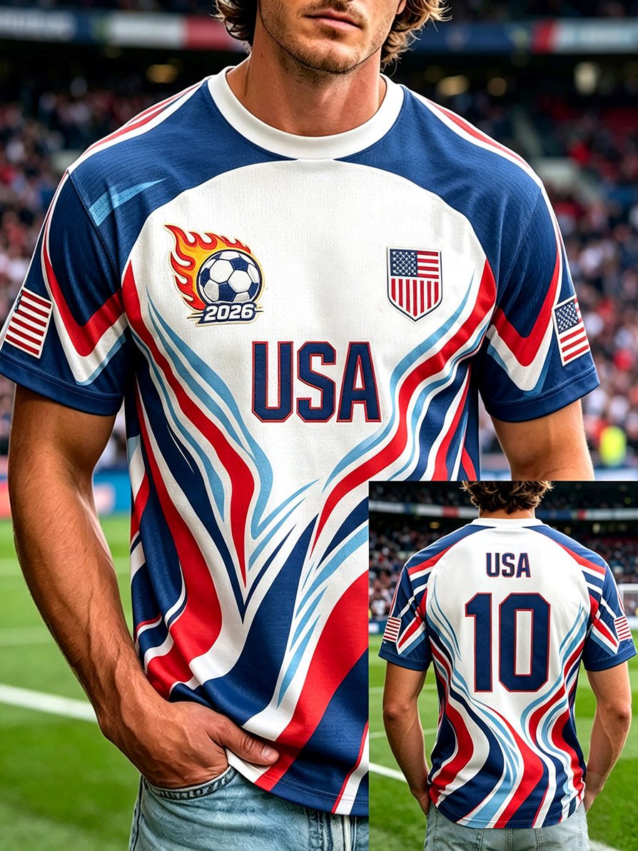 Men's Fashion US National Soccer Team Fan Crew Neck Short-Sleeve T-Shirt