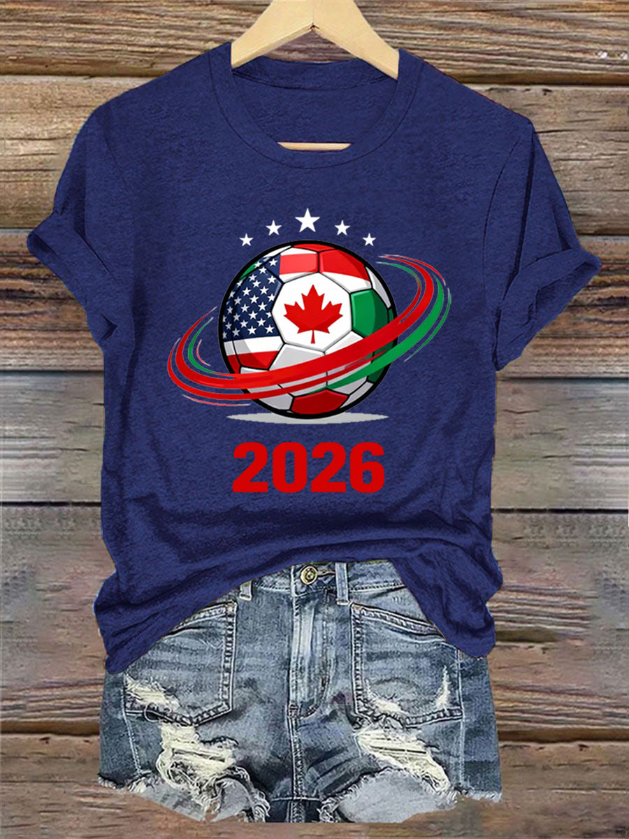 Women's   2026 Soccer Print Gift For Soccer Fans Casual Tee