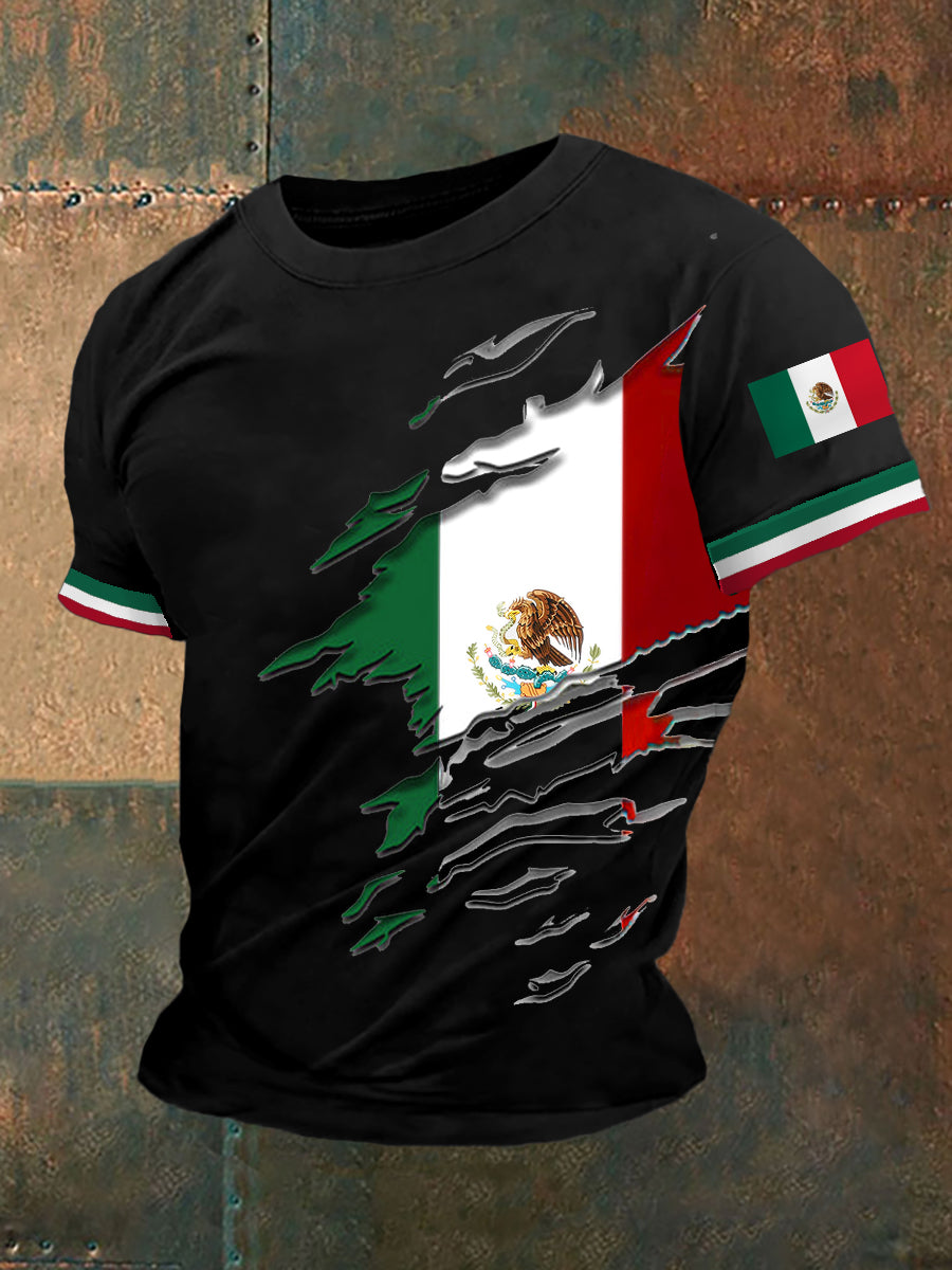Men's Mexican Flag Print Casual Tee