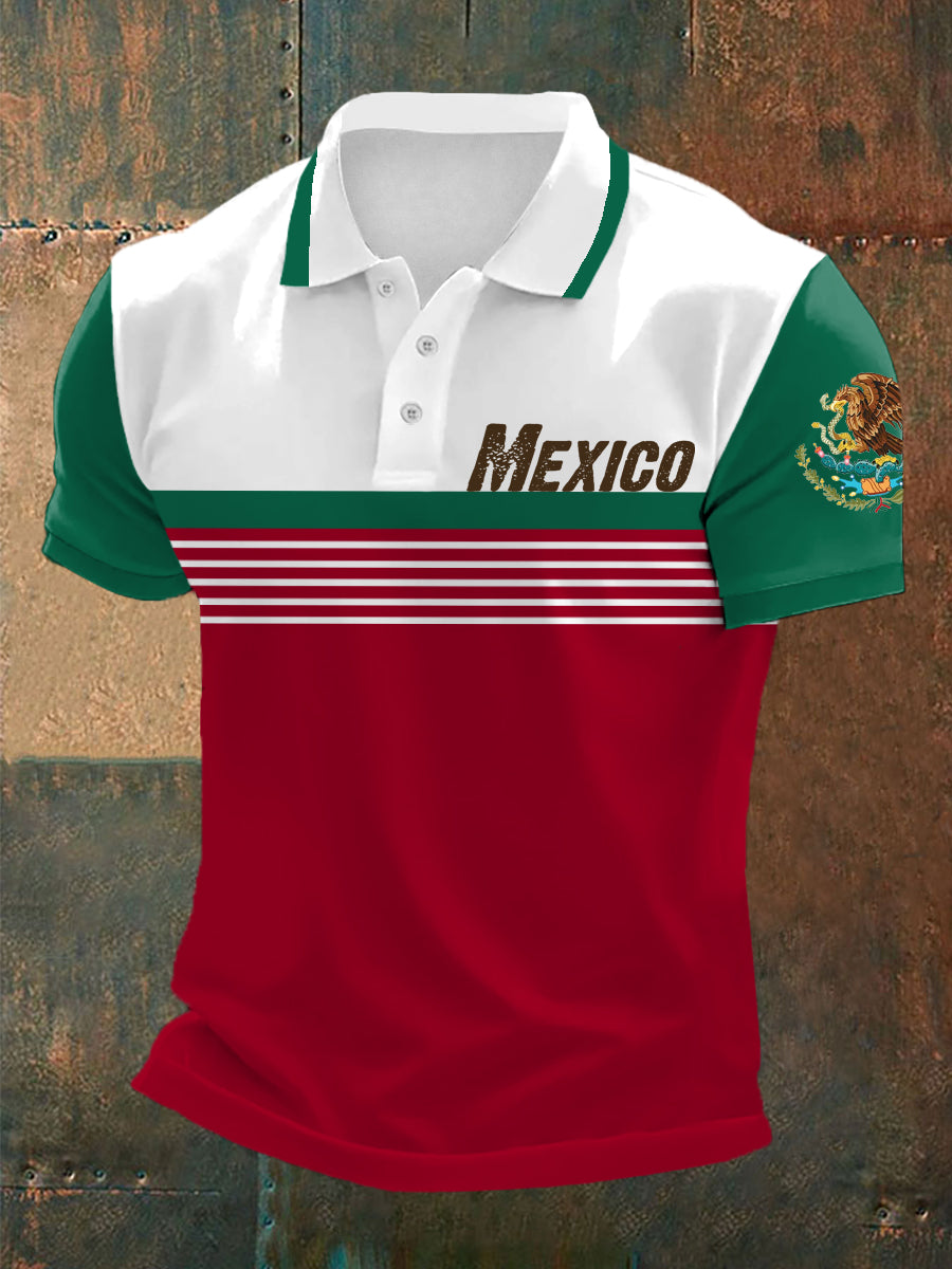 Men's Mexico Stripes Print Casual Polo