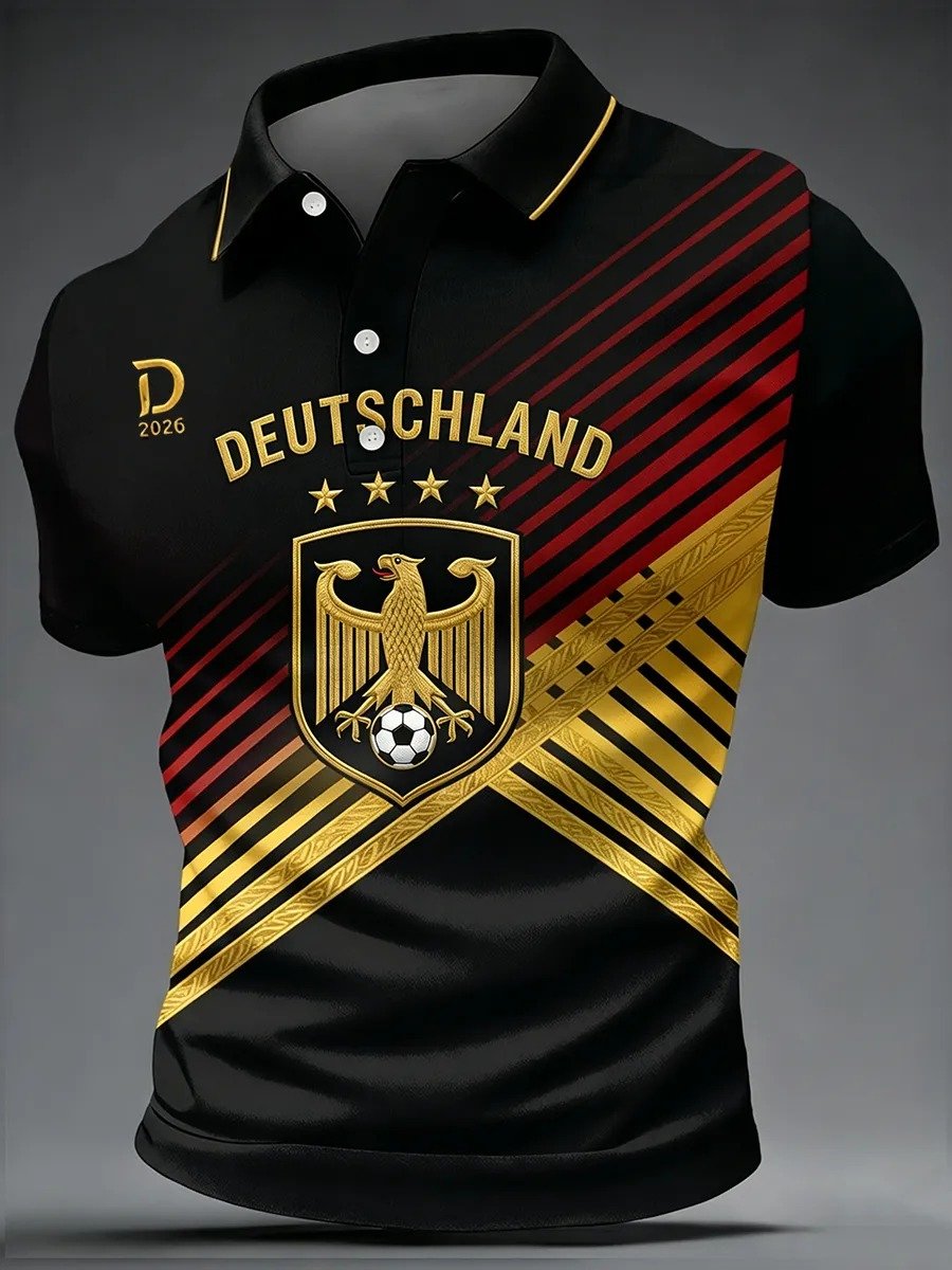 Men's Soccer Print Casual Polo Shirt