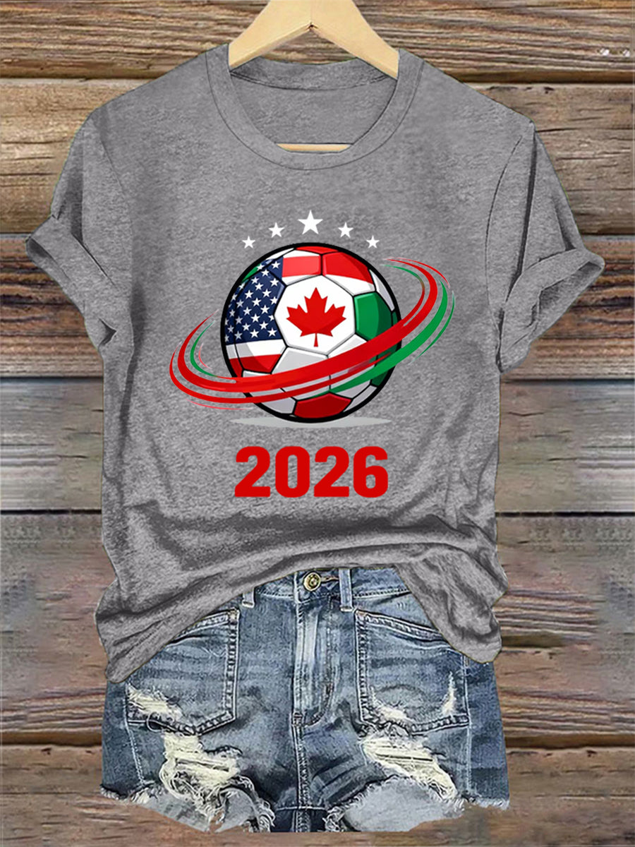 Women's   2026 Soccer Print Gift For Soccer Fans Casual Tee