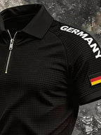 Men's Retro German World Cup Fan Short-Sleeve Polo Shirt — Waffle-Knit Fabric with Zip Collar