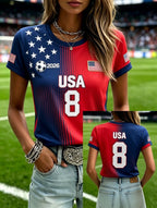 Women's Fashion US National Soccer Team Fan Round Neck Short-Sleeve T-Shirt