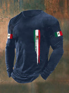 Men's Mexican Flag Print Casual Long-Sleeve T-Shirt