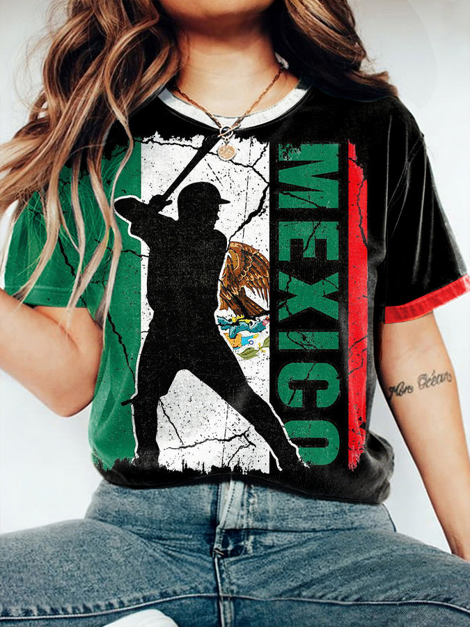 Women's Mexico Baseball Lover Printed T-shirt