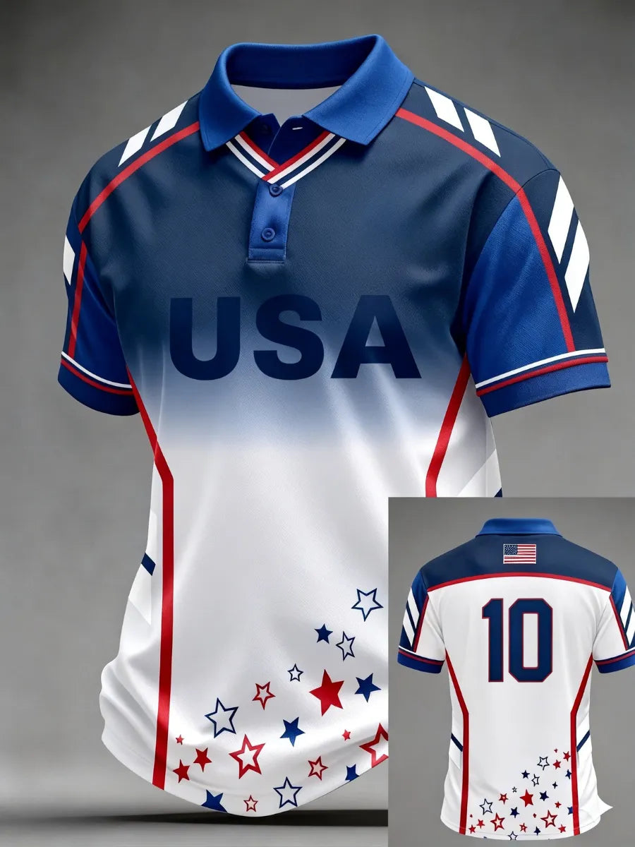 Men's USA Football Lover Art Printed Polo Shirt