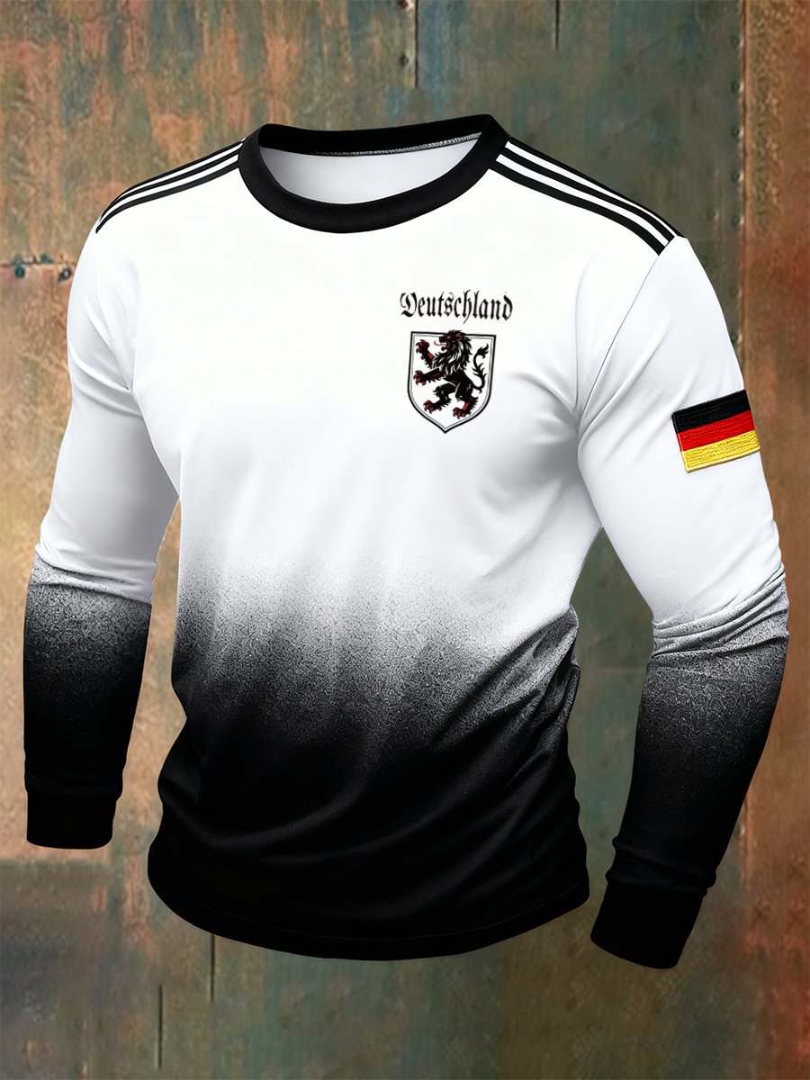 Men's Fashionable German Football Team Fan Print Crew Neck Long Sleeve T-Shirt
