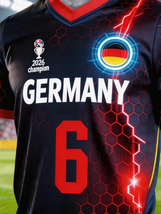 Men's Germany National Team Fan T-Shirt: Color-Block Spliced, Short Sleeve, Featuring "6" Numbering