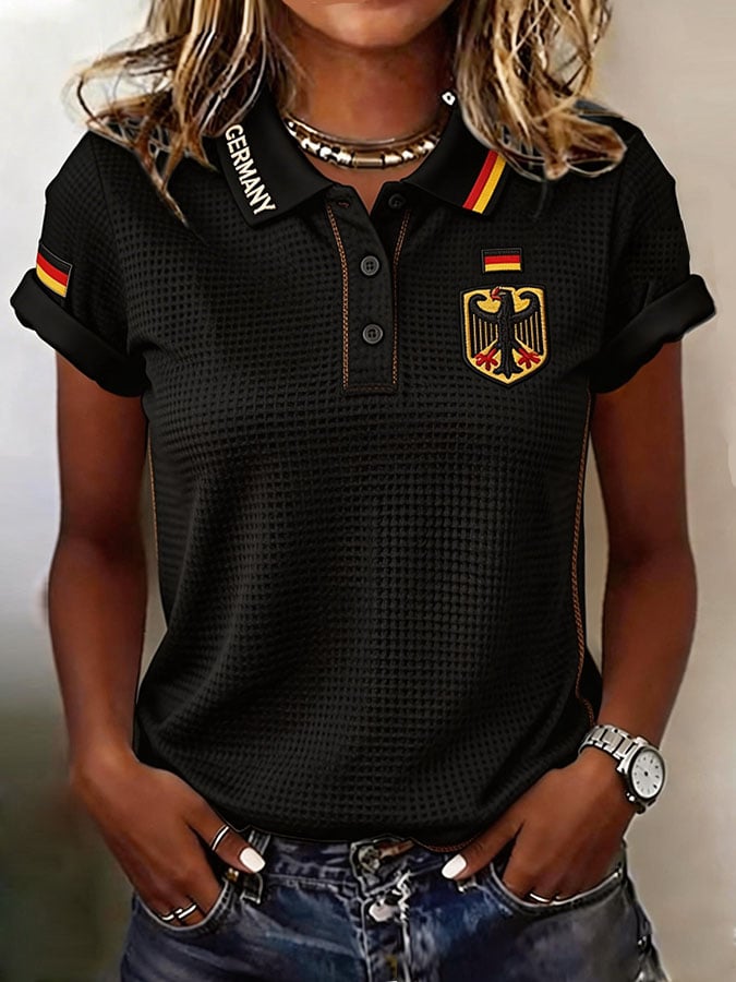 Women's Casual Retro Waffle-Knit Polo Shirt — Germany National Team Fan Short-Sleeve Shirt