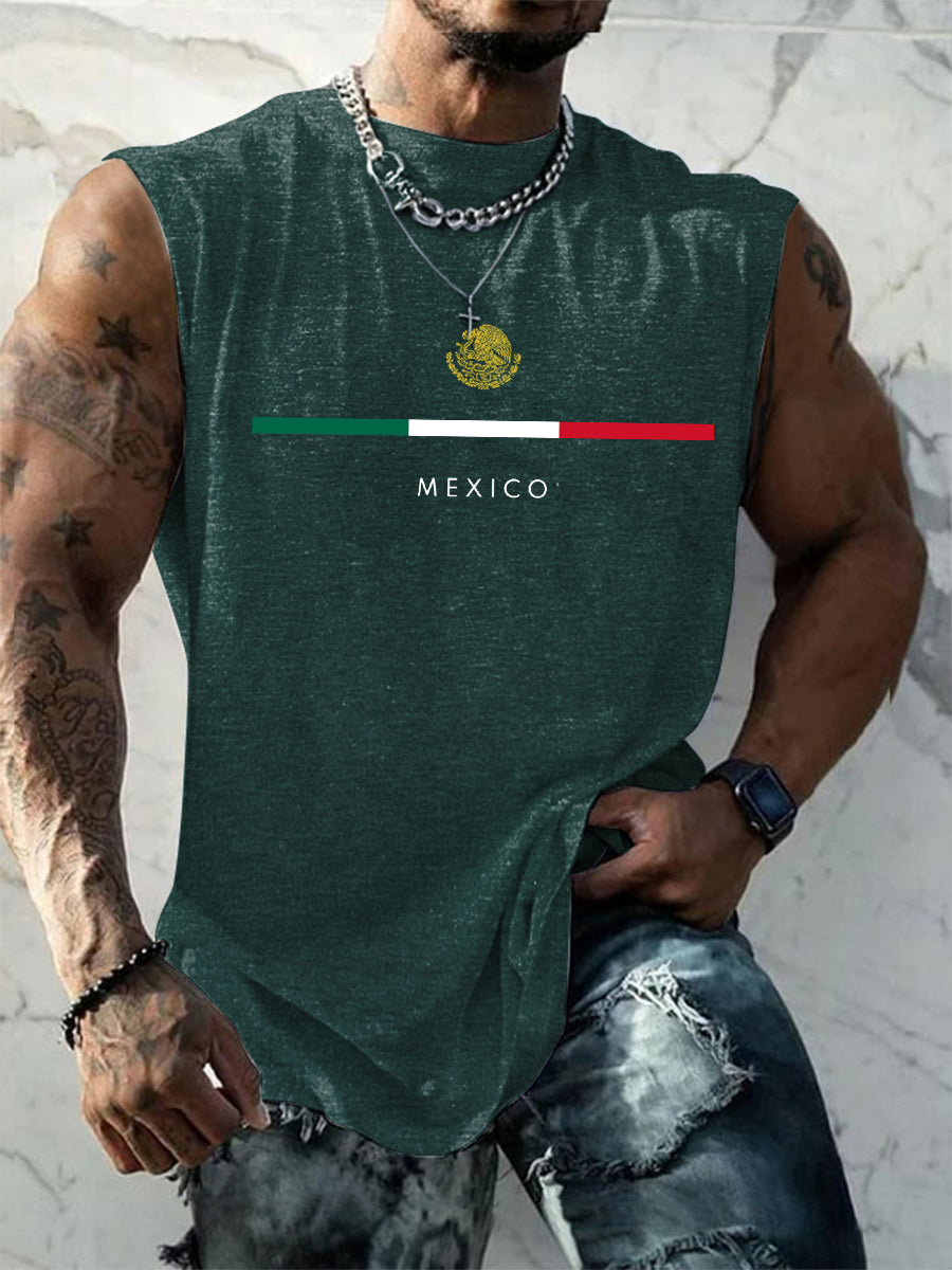Men's Mexican Flag Print Casual Tank Top