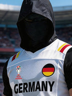 Men's Color-Block Spliced Short-Sleeve T-Shirt with Breathable "Ice Silk" Sun-Protection Face Mask — Germany National Team Fan Soccer Jersey Style