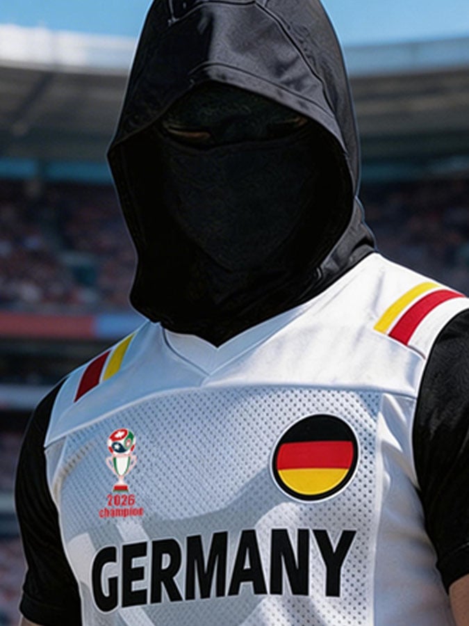 Men's Color-Block Spliced Short-Sleeve T-Shirt with Breathable "Ice Silk" Sun-Protection Face Mask — Germany National Team Fan Soccer Jersey Style
