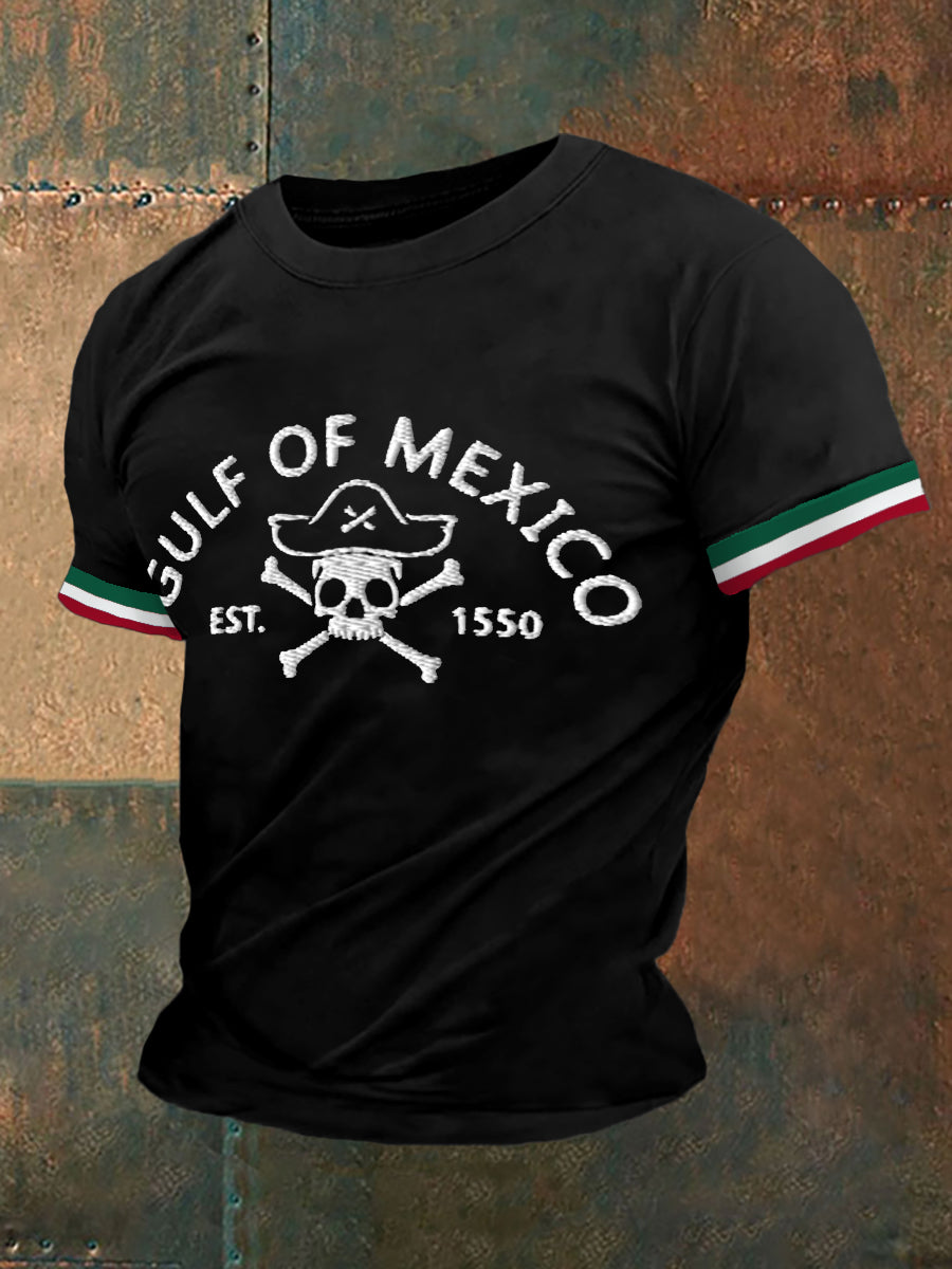 Men's Retro Pirate Gulf Of Mexico Est.1550 Stay Salty And Resist Mexico Print Casual Tee