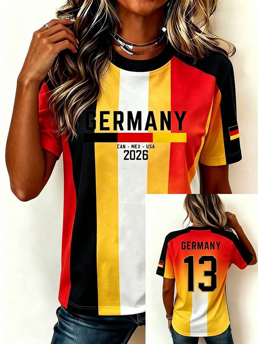 Women's Stylish Germany National Football Team Fan T-Shirt – Crew Neck, Short Sleeve