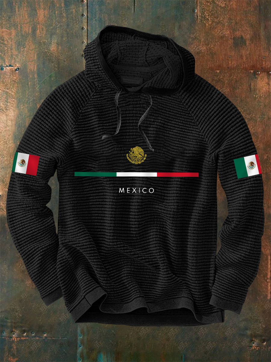 Men's Mexican Flag Print Casual Waffle Hoodie