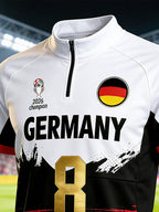 Men's Germany National Team Fan Soccer Jersey — #8 Short-Sleeve T-Shirt with Color-Block Paneling, Semi-High Collar, and Half-Zip Front