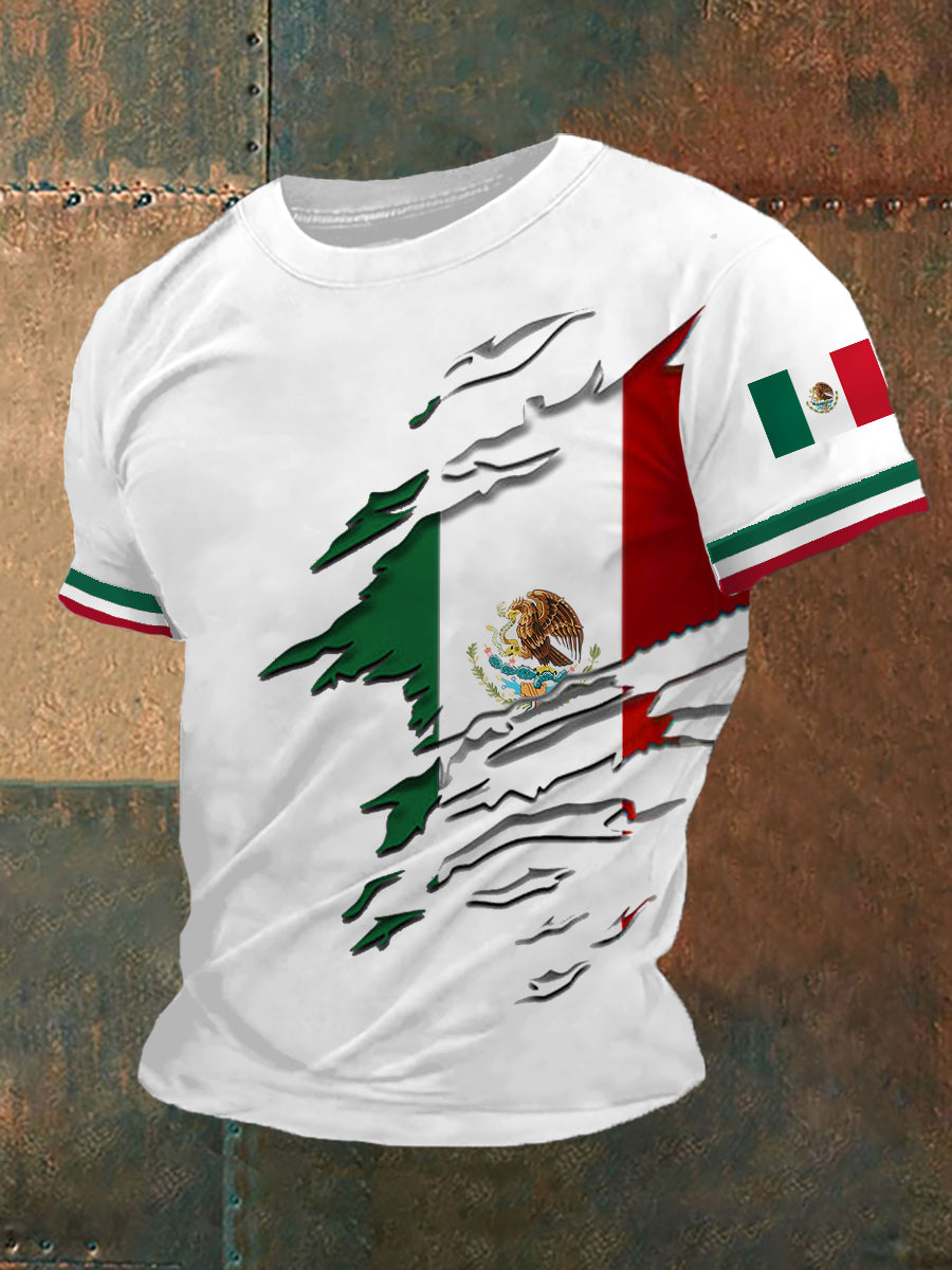 Men's Mexican Flag Print Casual Tee