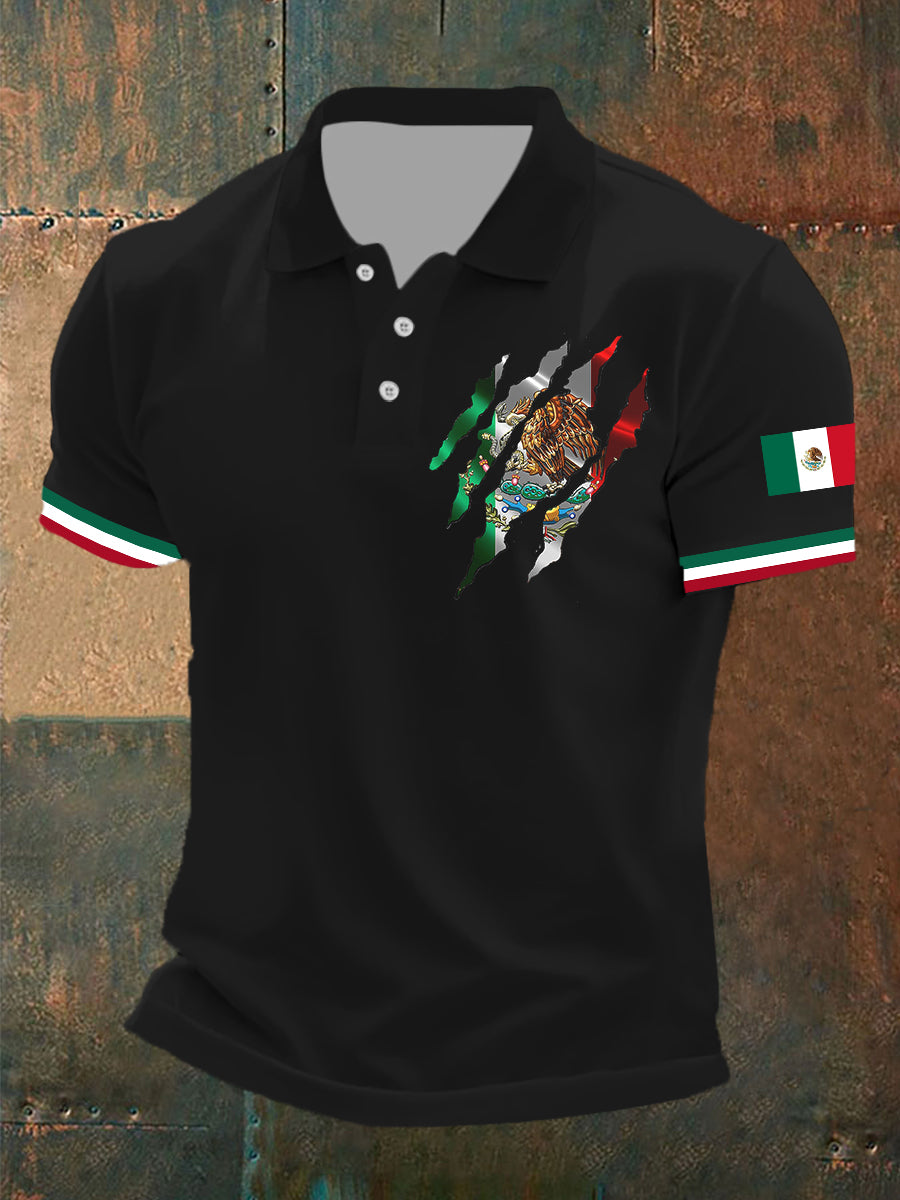 Men's Mexican Flag Printed Short Sleeved Top