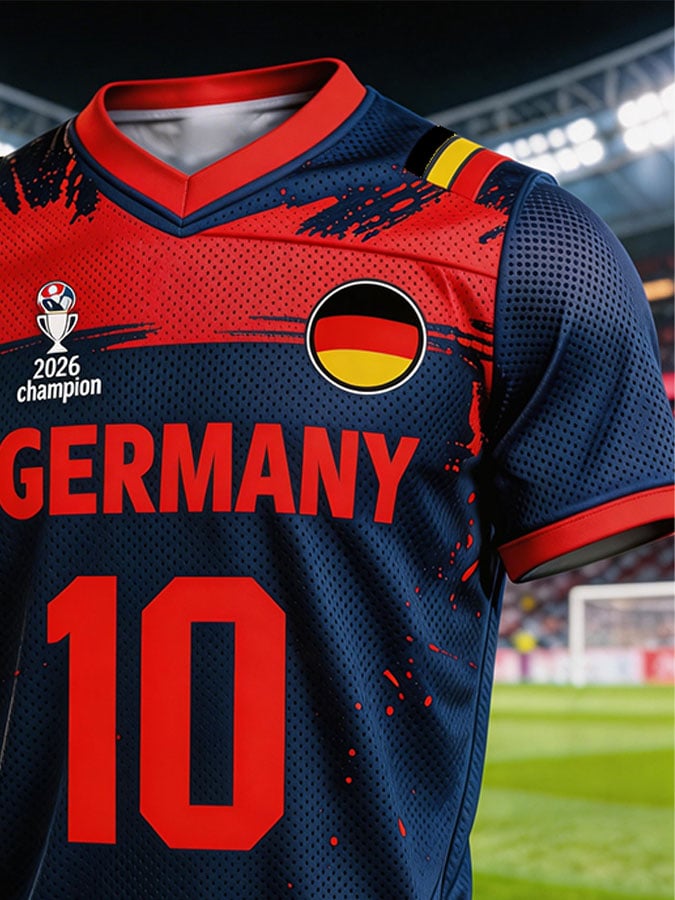 Men's Germany National Team Fan T-Shirt: Color-Block Spliced Short-Sleeve Top with "8" Jersey Number