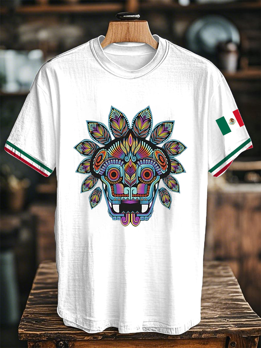 Unisex  Mexican Aztec Flag Printed Short Sleeved T-shirt