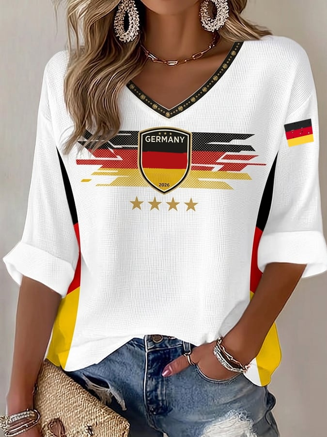 Women's German Football Print Casual T-Shirt