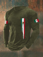 Men's Mexican Flag Print Casual Long-Sleeve T-Shirt