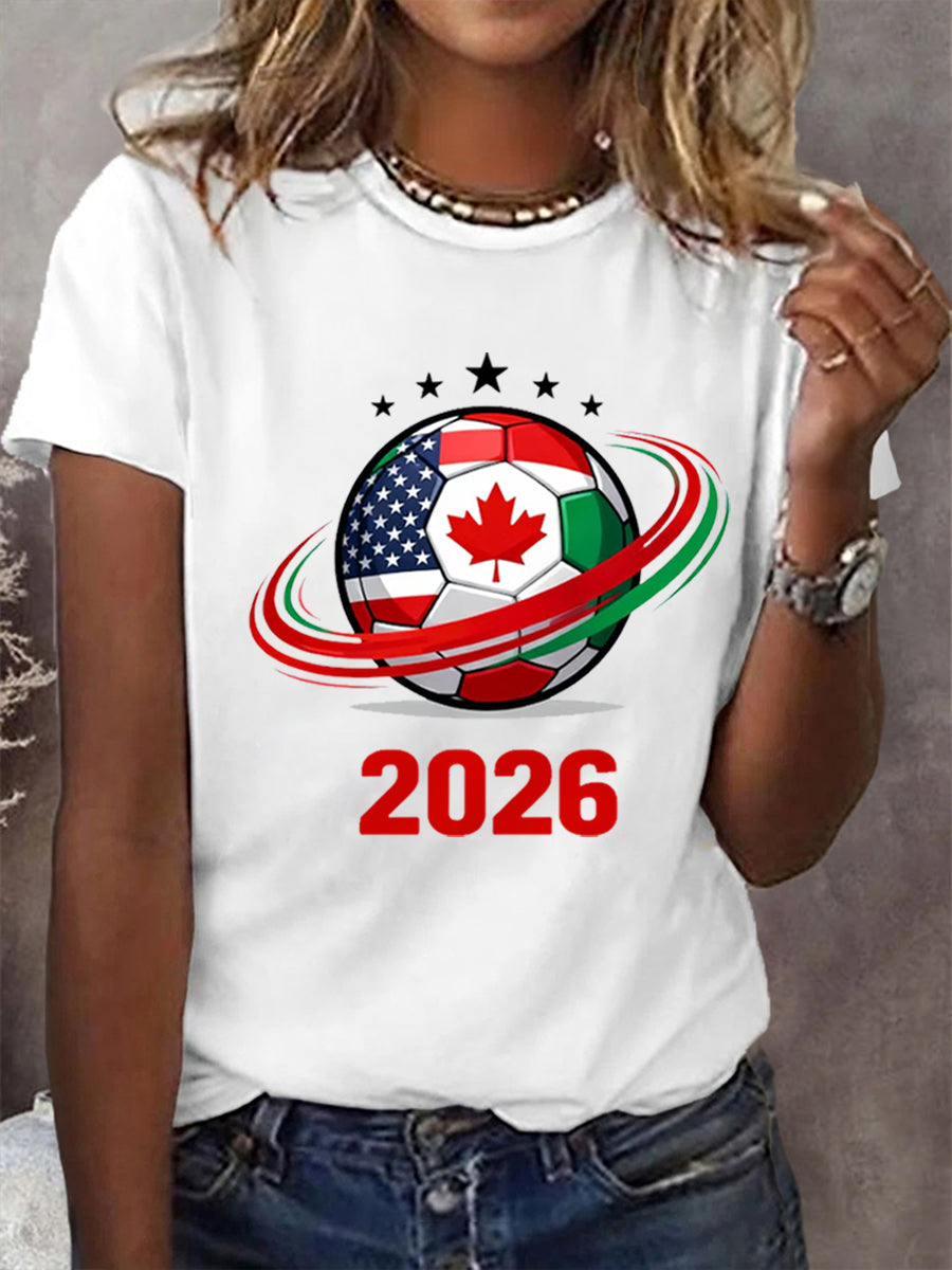 Women's   2026 Soccer Print Gift For Soccer Fans Casual Tee