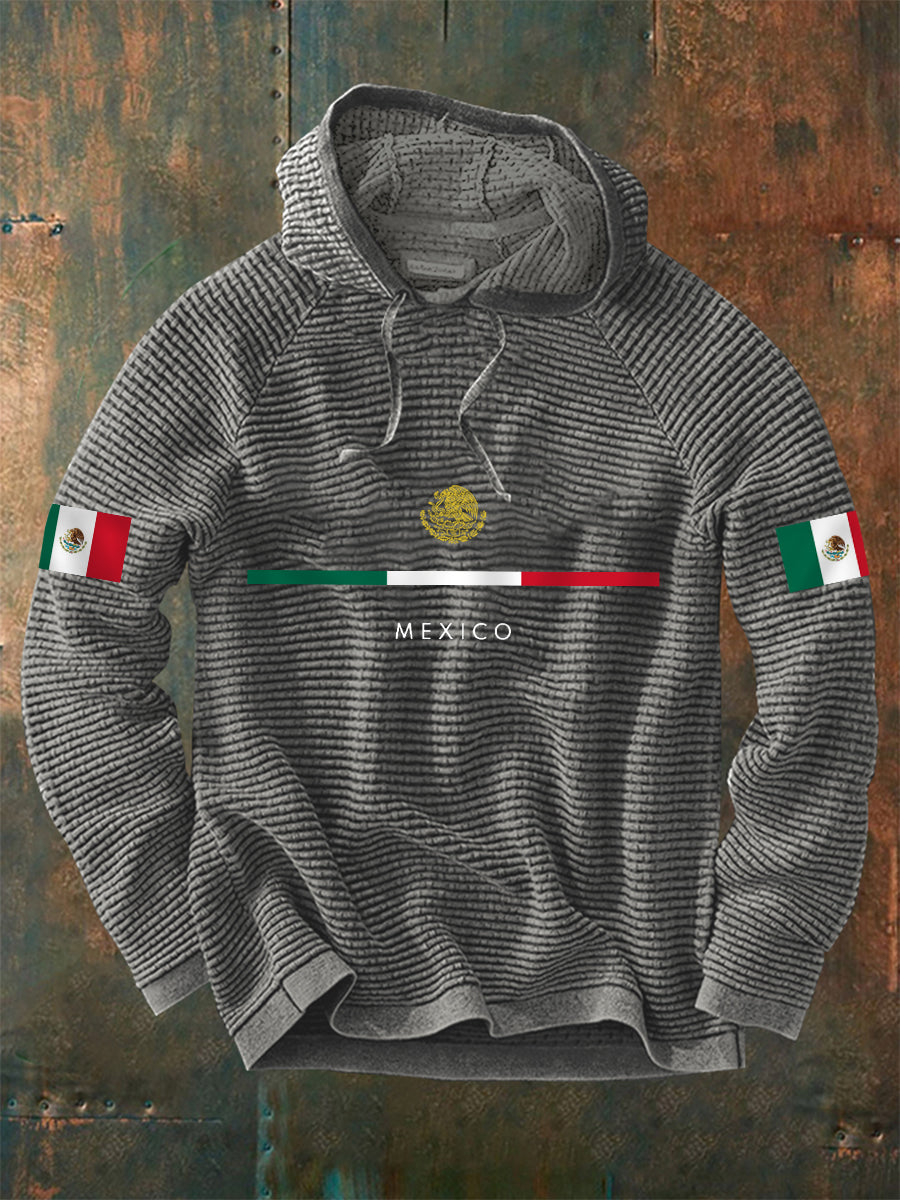 Men's Mexican Flag Print Casual Waffle Hoodie