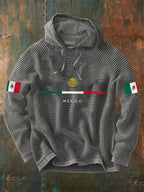 Men's Mexican Flag Print Casual Waffle Hoodie