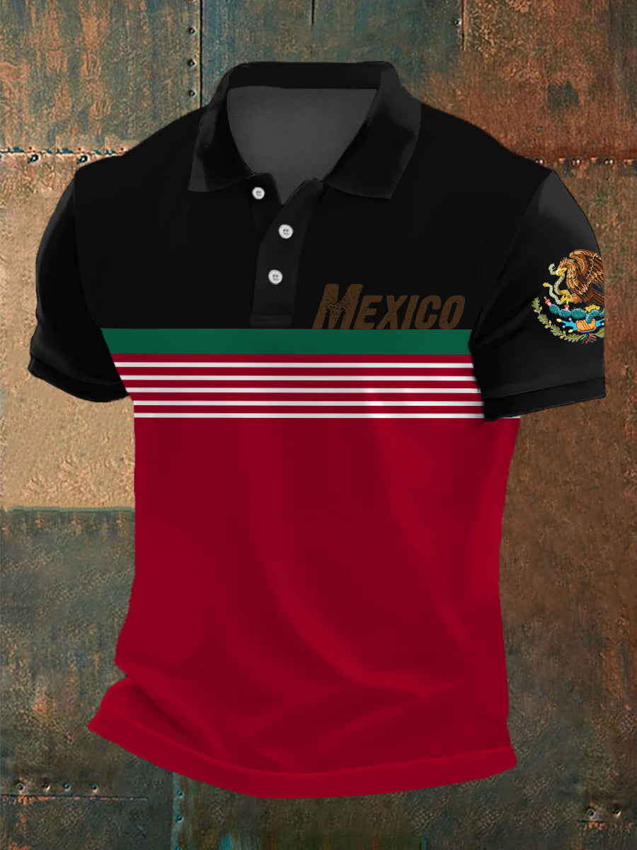 Men's Mexico Stripes Print Casual Polo