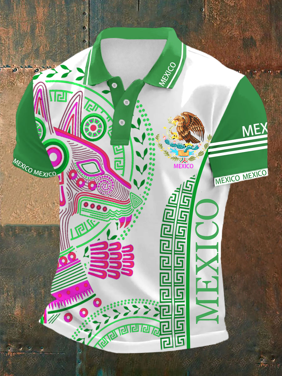 Men's Mexican Culture Aztec Print Sports Casual POLO Shirt