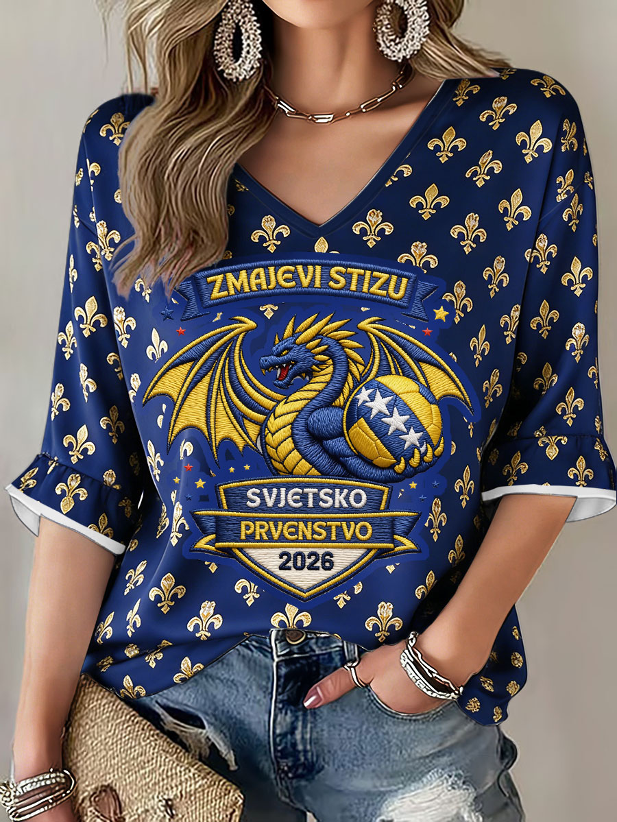 Women's Bosnia Football Lover ZMAJEVI Printed T-shirt
