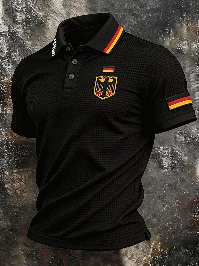 Men's Retro-Style German World Cup Fan Polo Shirt — Waffle-Knit Fabric, Polo Collar, Short Sleeve