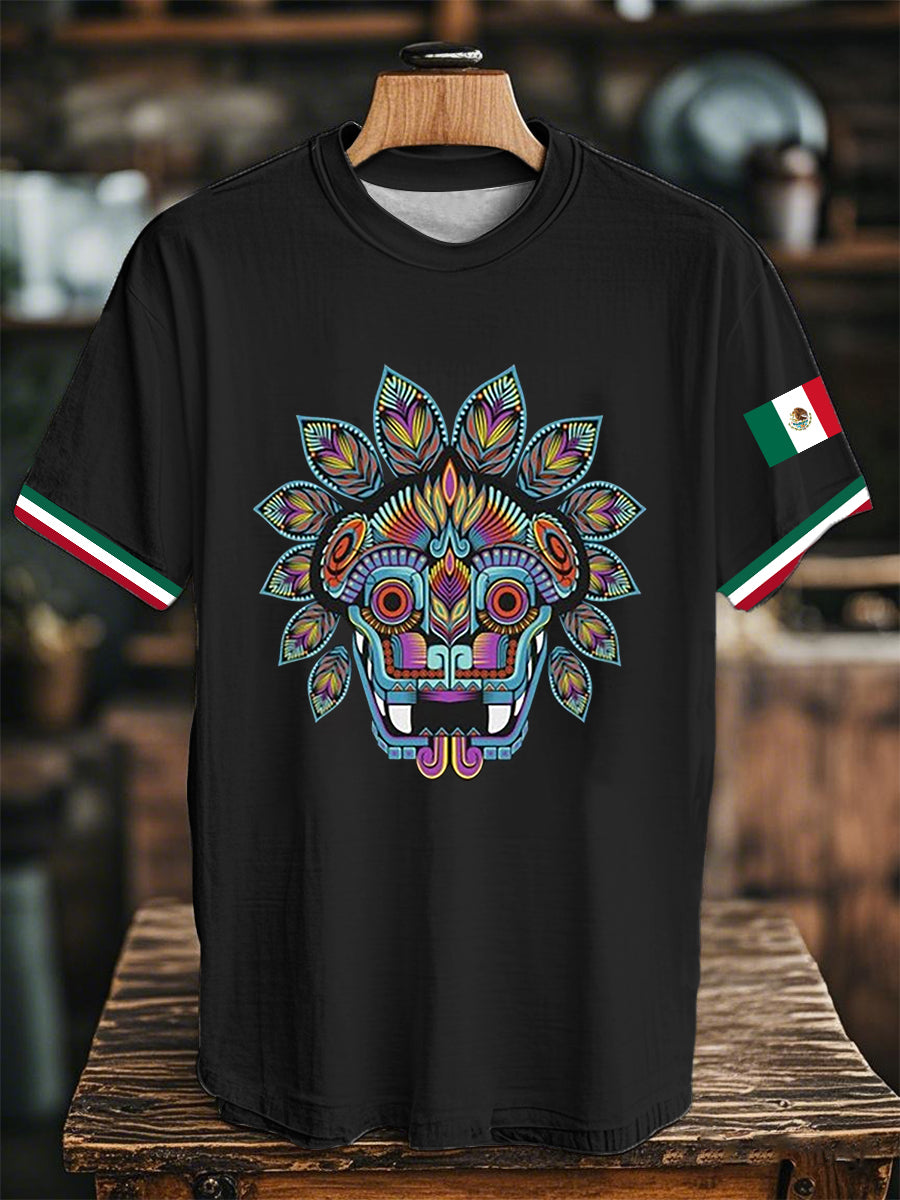 Unisex  Mexican Aztec Flag Printed Short Sleeved T-shirt