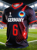 Men's Germany National Team Fan T-Shirt: Color-Block Spliced, Short Sleeve, Featuring "6" Numbering